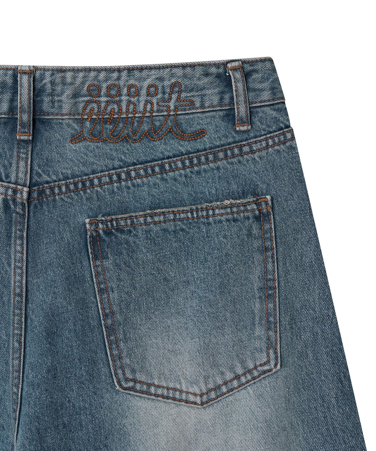 이우트(EEUT) EEUT CURVED DENIM PANTS / INDIGO BLUE