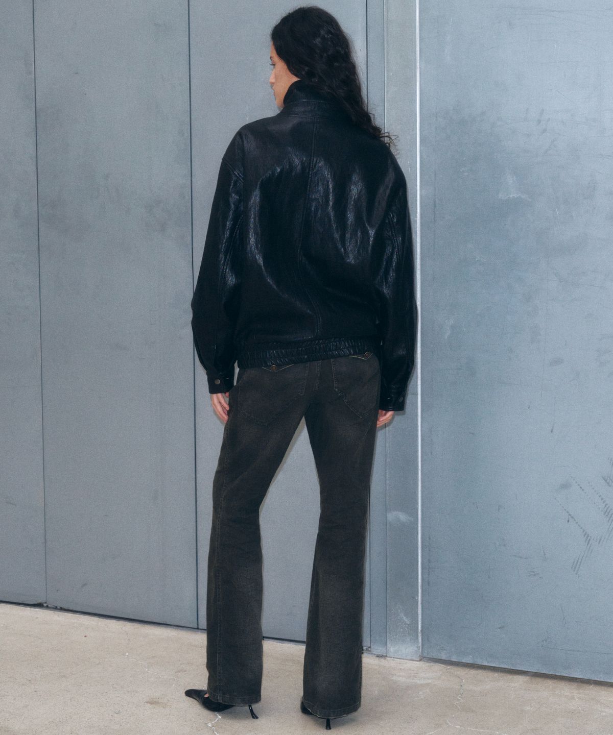 긴스키(GINSUKI) [긴스키 X 물바다]HIGH-NECK LEATHER BLOUSON JACKET (BLACK)