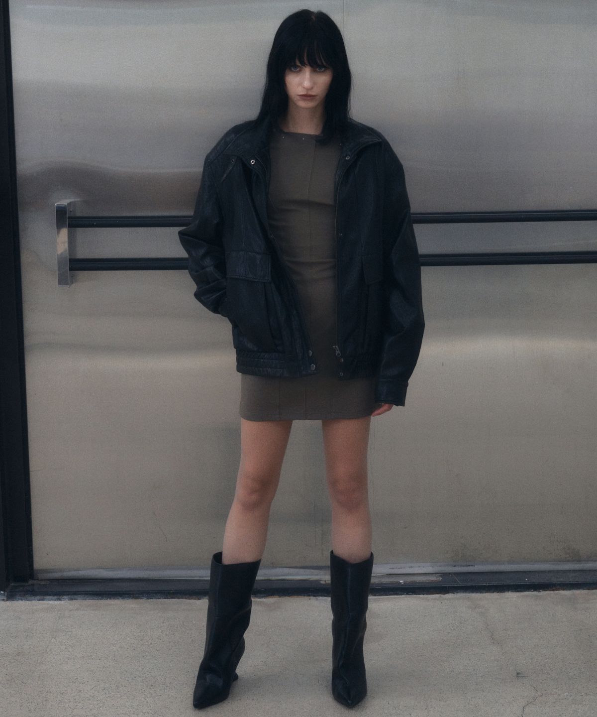 긴스키(GINSUKI) [긴스키 X 물바다]HIGH-NECK LEATHER BLOUSON JACKET (BLACK)