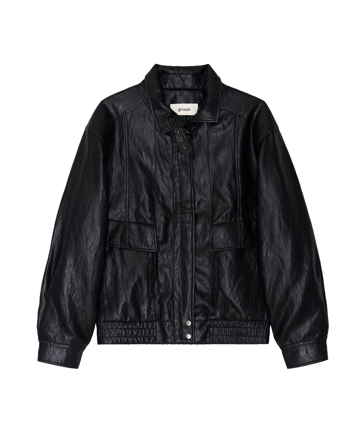 긴스키(GINSUKI) [긴스키 X 물바다]HIGH-NECK LEATHER BLOUSON JACKET (BLACK)