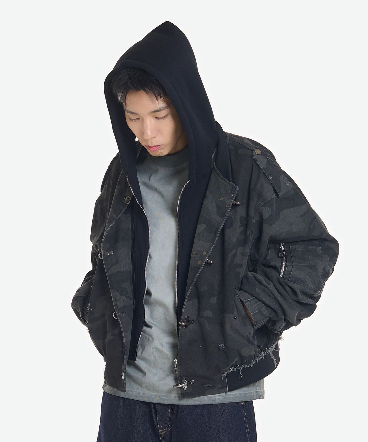 더블제이디(DOUBLE JD) 카모 탈부착 후드 자켓