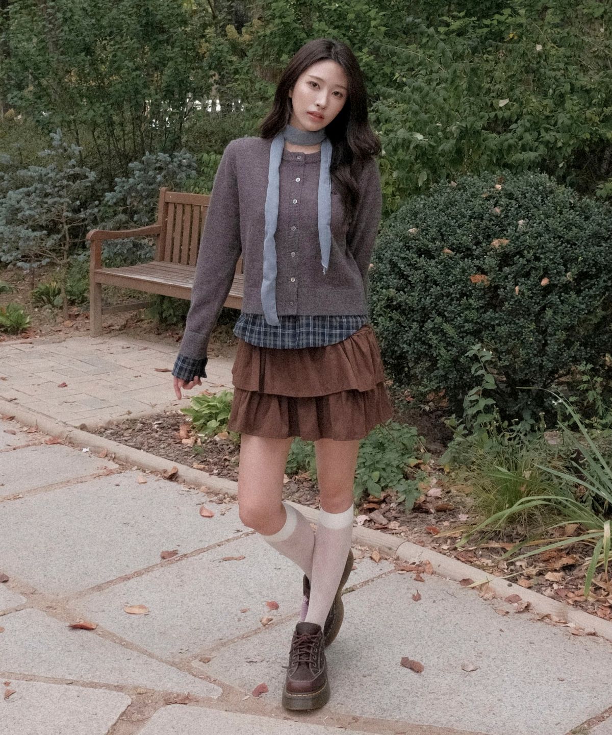 쿨키튼(KOOLKITTEN) 체크 배색 레이어드 가디건 3colors