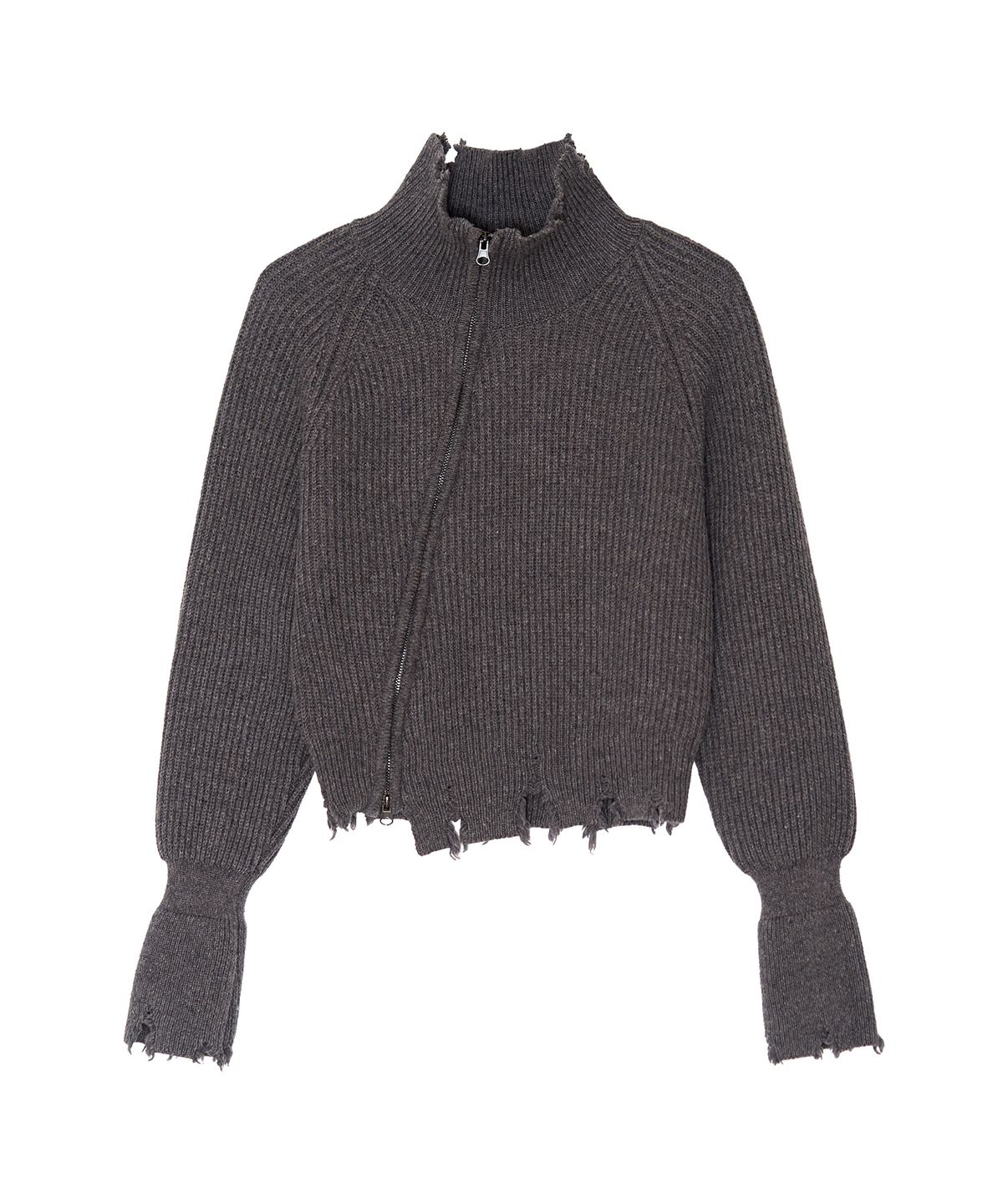 긴스키(GINSUKI) [긴스키 X 물바다]HIGH-NECK SLICE KNIT ZIP-UP (CHARCOAL)