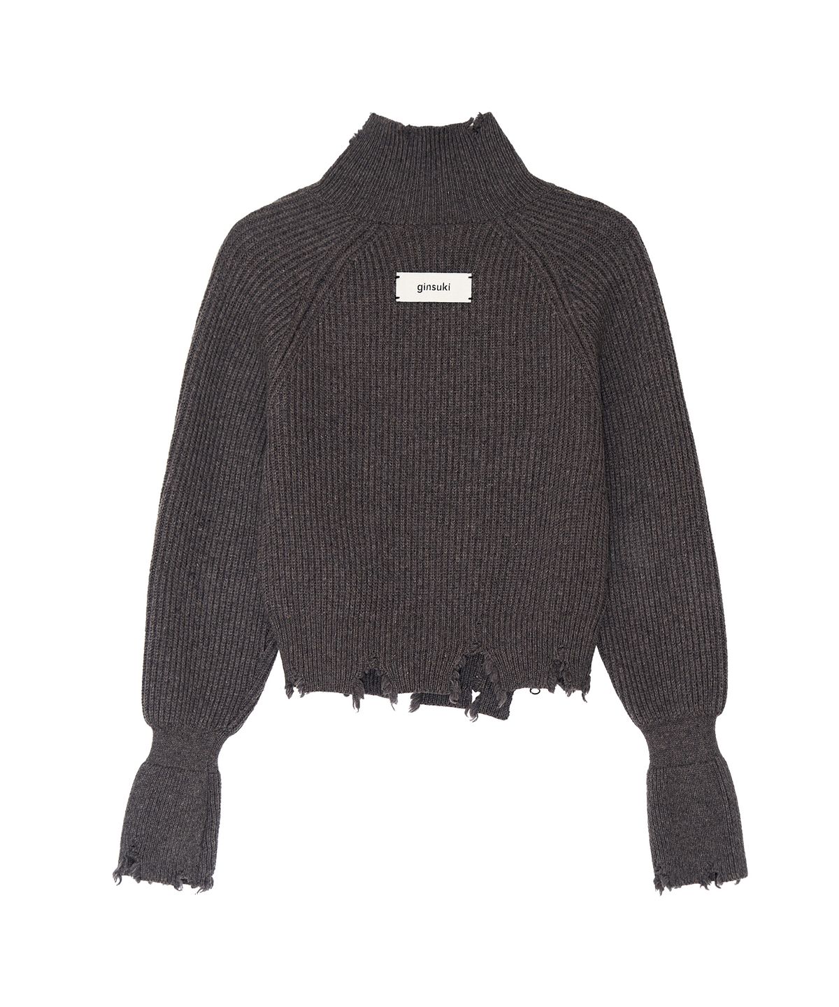 긴스키(GINSUKI) [긴스키 X 물바다]HIGH-NECK SLICE KNIT ZIP-UP (CHARCOAL)
