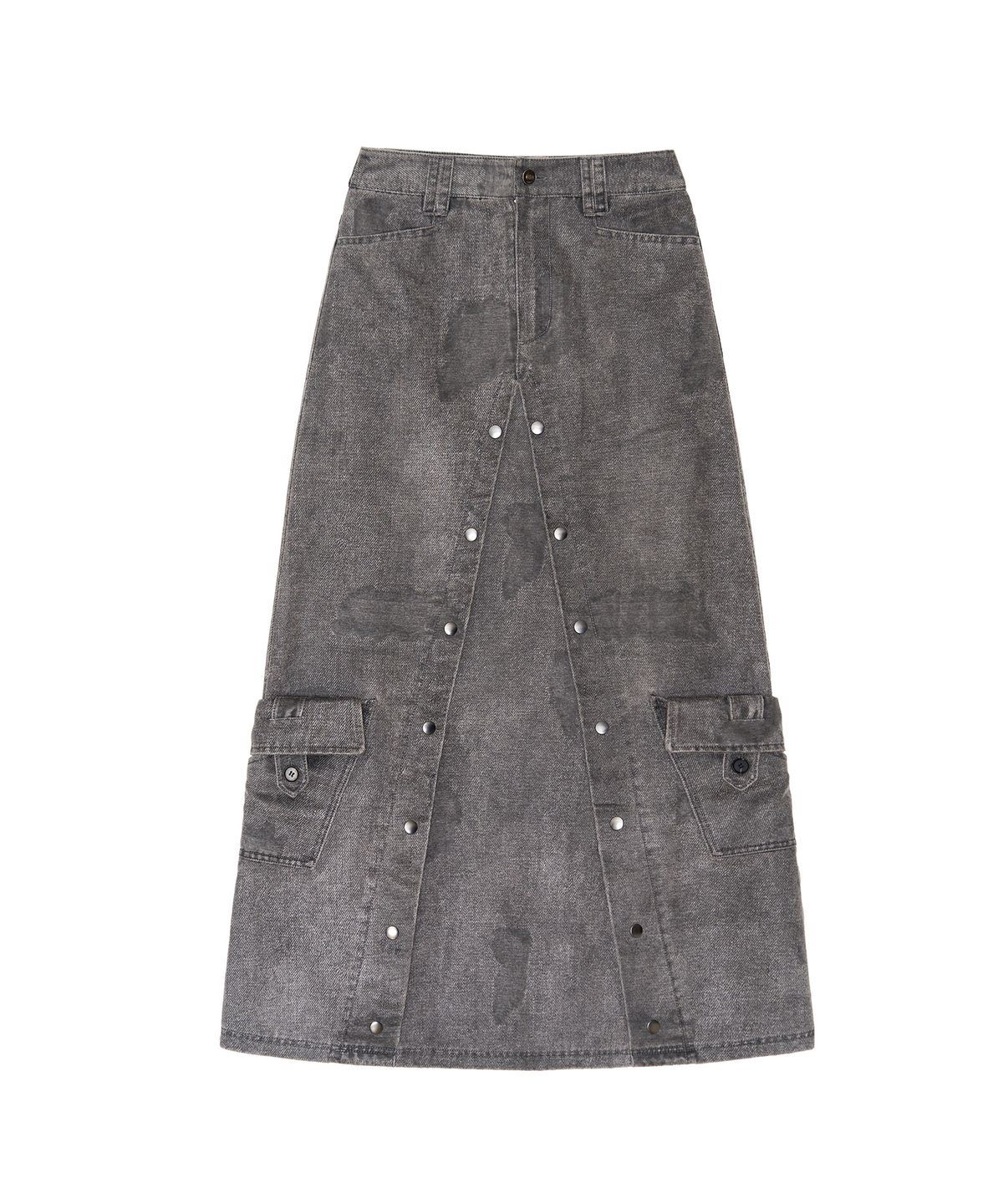 긴스키(GINSUKI) [긴스키 X 물바다]MULTI  POCKET MAXI T SLIT SKIRT (GREY)