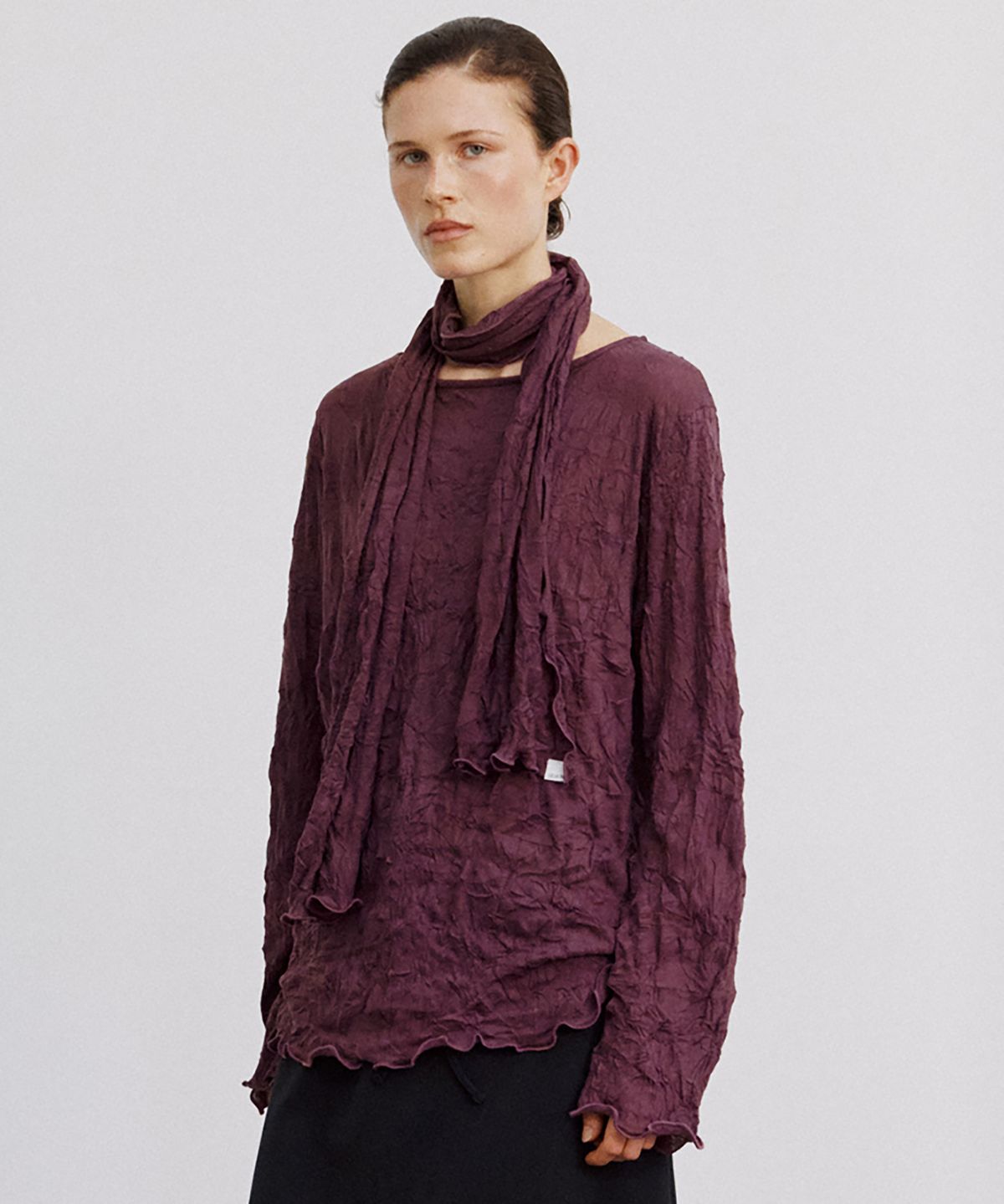노우드(NOEUD) ACC02 Wrinkle Boat-Neck Scarf (Wine)