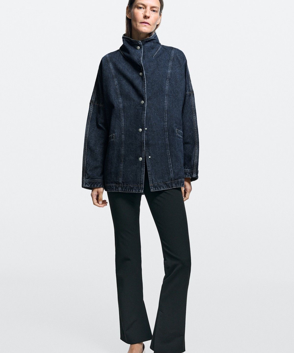 마시모두띠(MASSIMO DUTTI) 100% 코튼 데님 터틀넥 재킷