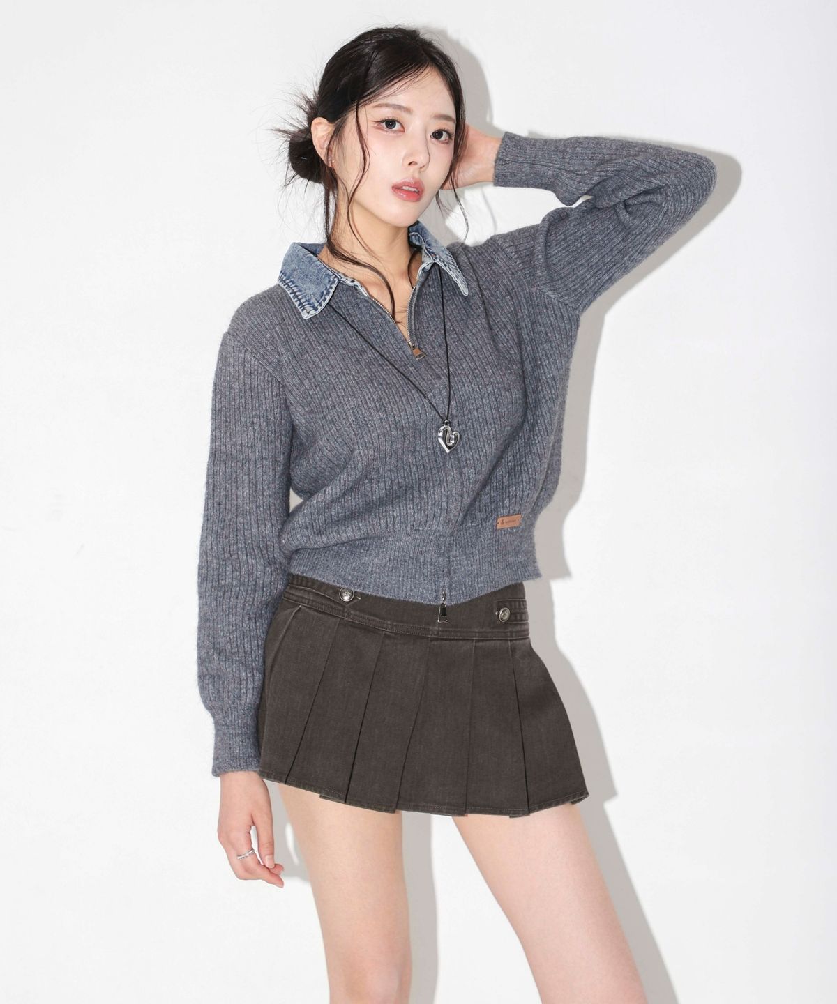 쿨키튼(KOOLKITTEN) 데님 배색 니트 가디건 4colors