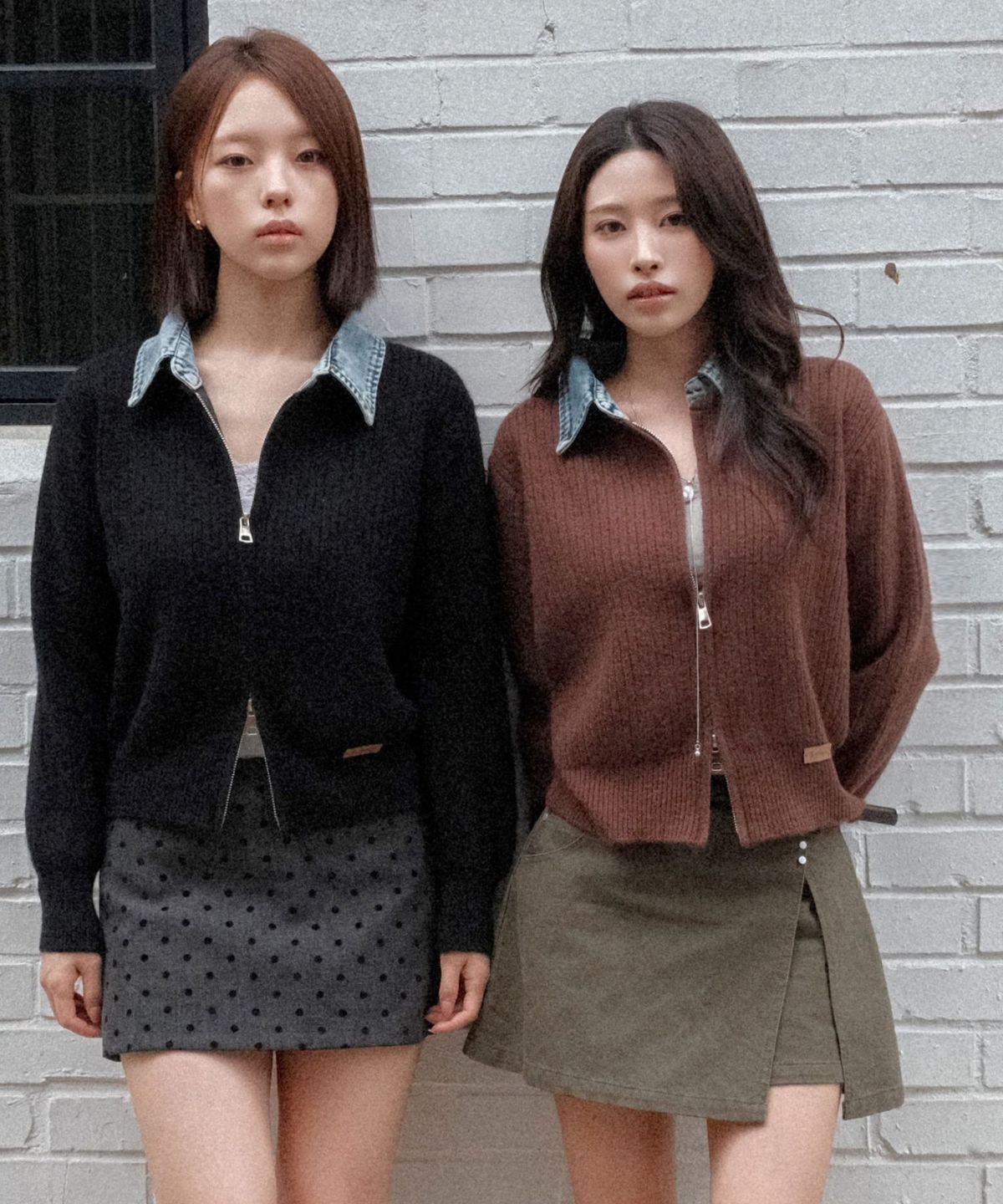 쿨키튼(KOOLKITTEN) 데님 배색 니트 가디건 4colors