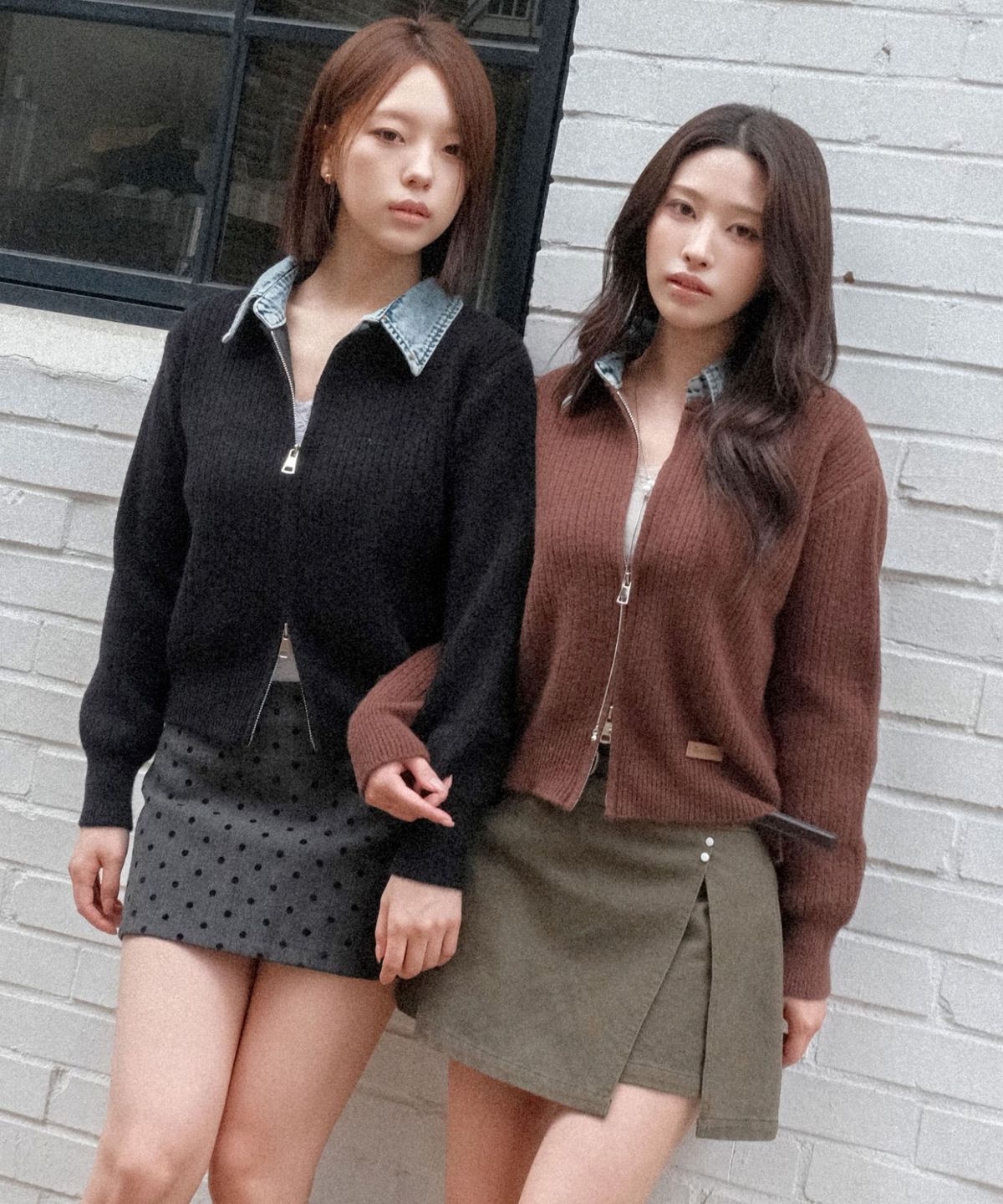 쿨키튼(KOOLKITTEN) 데님 배색 니트 가디건 4colors