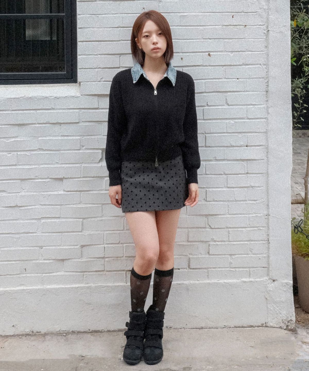 쿨키튼(KOOLKITTEN) 데님 배색 니트 가디건 4colors