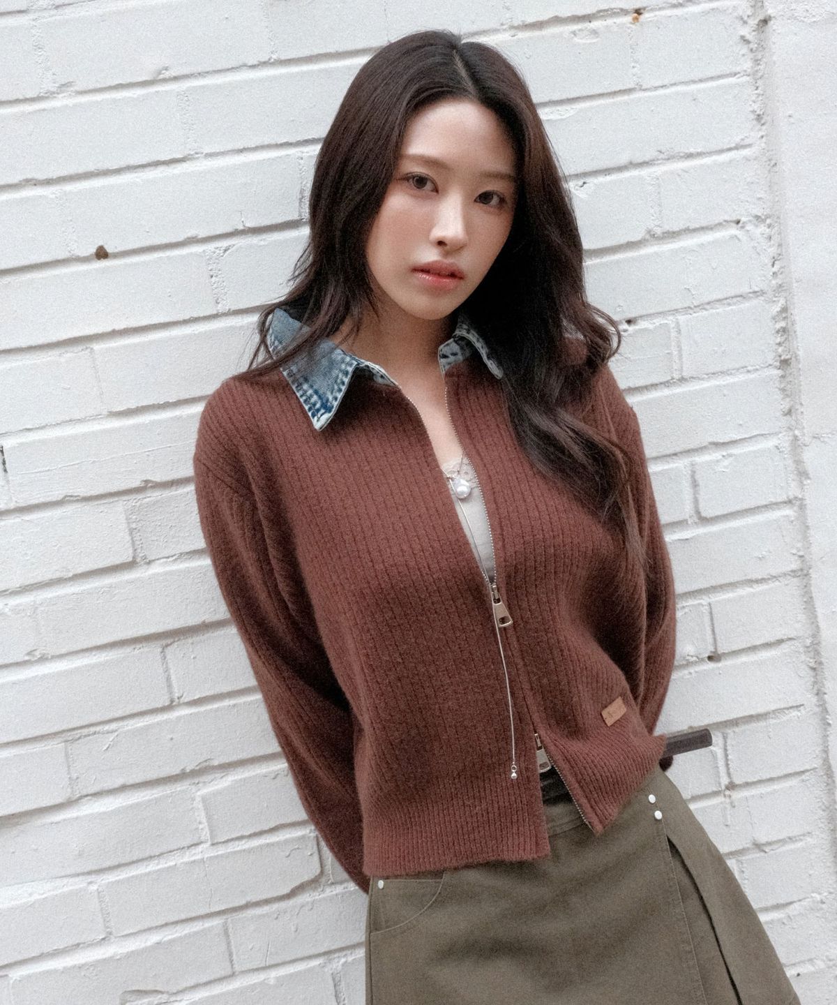 쿨키튼(KOOLKITTEN) 데님 배색 니트 가디건 4colors