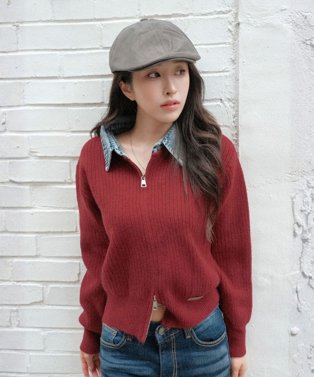 쿨키튼(KOOLKITTEN) 데님 배색 니트 가디건 4colors