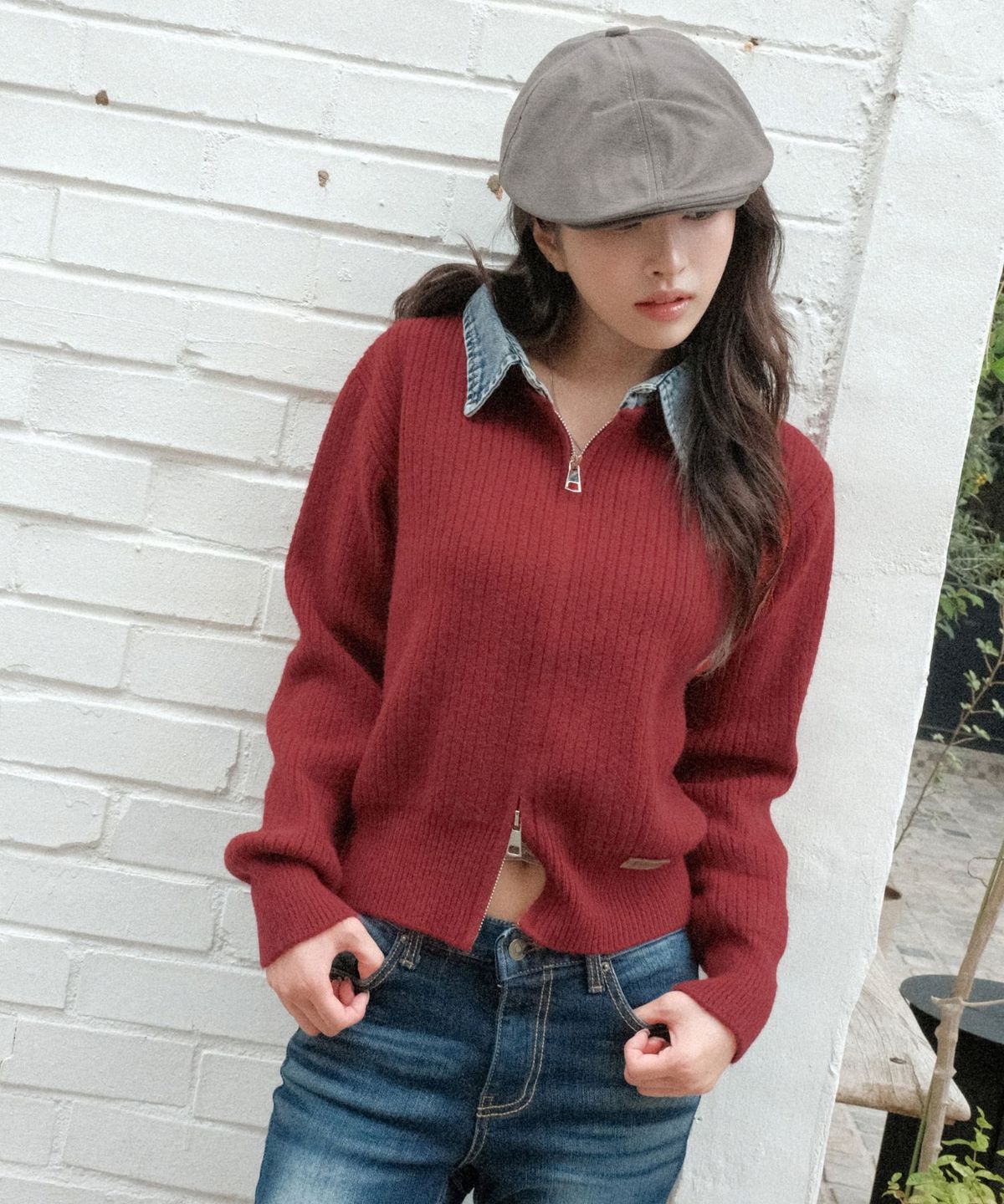쿨키튼(KOOLKITTEN) 데님 배색 니트 가디건 4colors