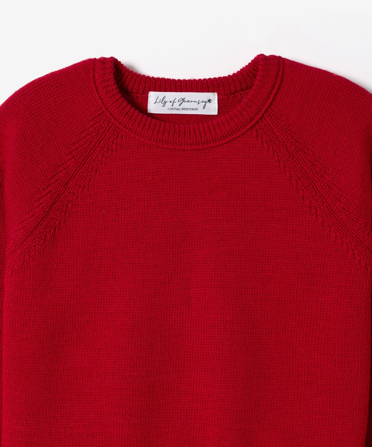 건지 울른스(Guernsey Woollens) [릴리 오브 건지] 실켓 울 나그랑 라운드넥 니트 - 레드