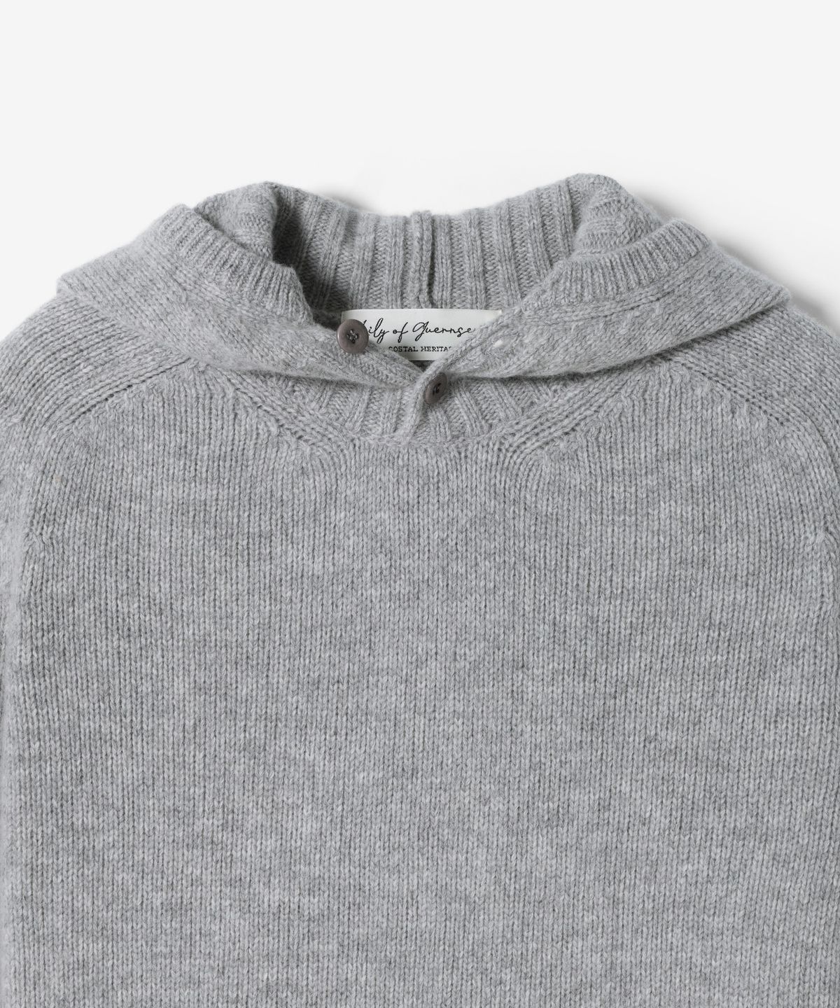 건지 울른스(Guernsey Woollens) [릴리 오브 건지] 에어울 후드 버튼넥 니트 - 그레이