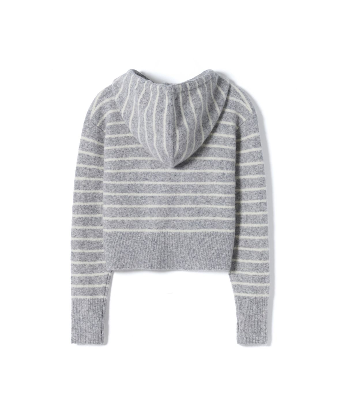 건지 울른스(Guernsey Woollens) [릴리 오브 건지] 스트라이프 후드 니트 집업 - 그레이