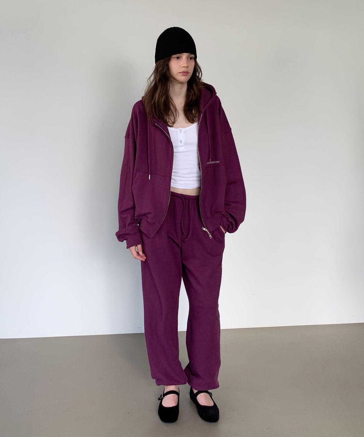 로시로우(LOSSYROW) Lettering Two-way Hoodie Zip-up - PurPle