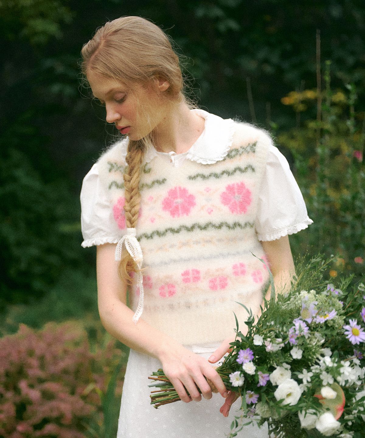 건지 울른스(Guernsey Woollens) [릴리 오브 건지] 플랑몽 페어아일 알파카 베스트 - 아이보리