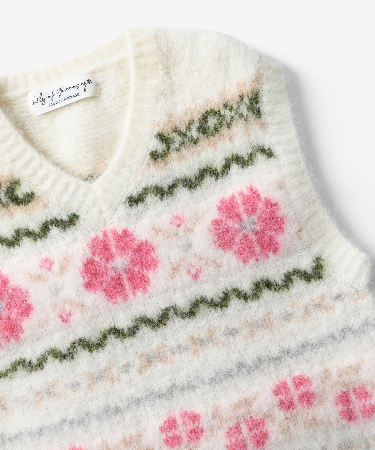 건지 울른스(Guernsey Woollens) [릴리 오브 건지] 플랑몽 페어아일 알파카 베스트 - 아이보리
