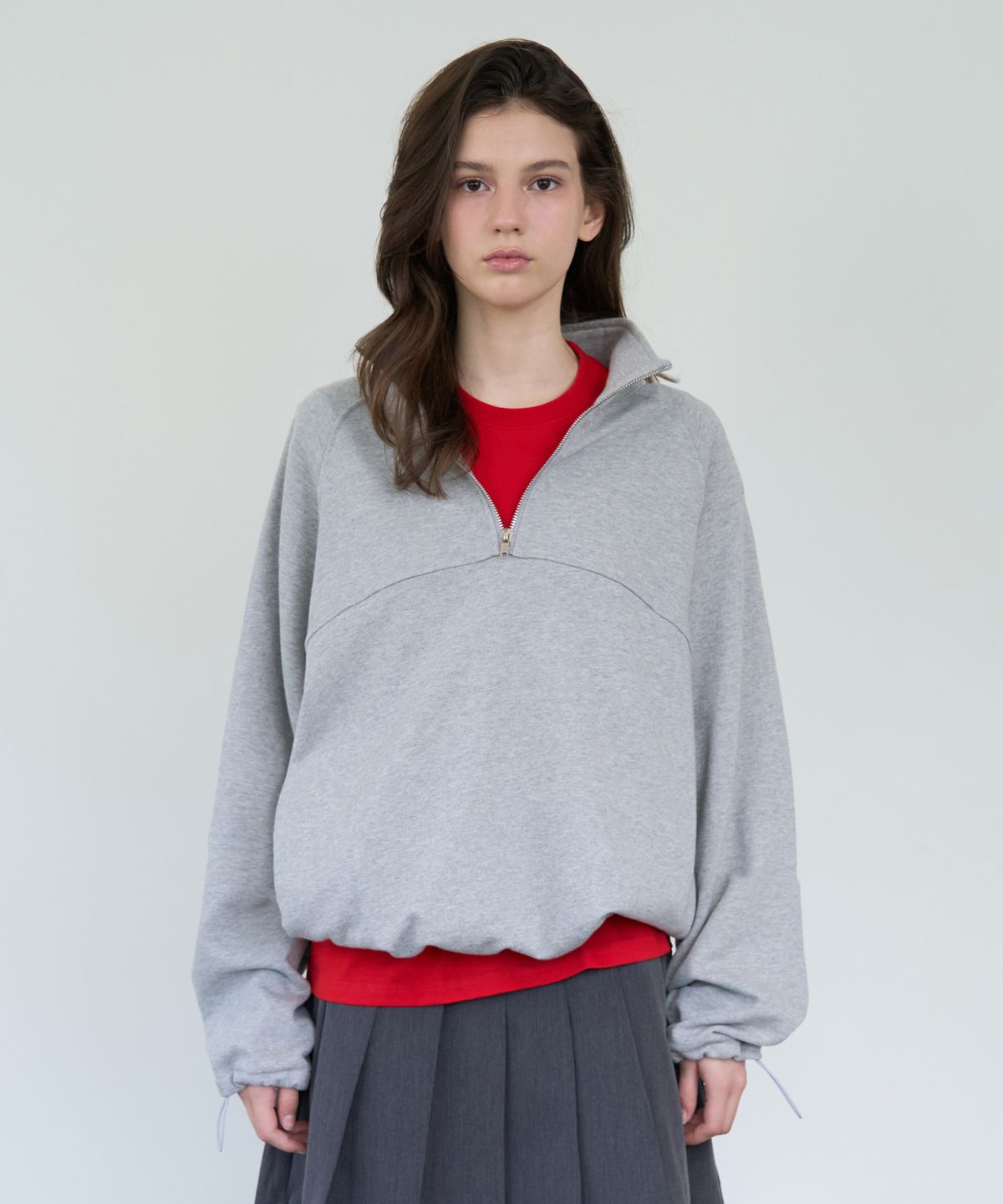 로시로우(LOSSYROW) Back Lettering Half-Zip Anorak - Gray