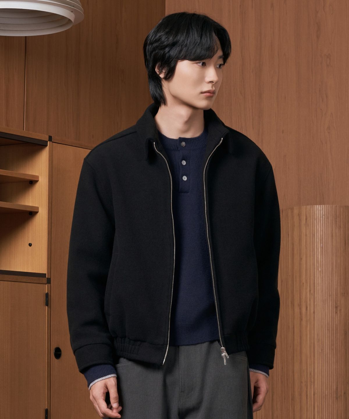 효지(HYOJI) 26 FW 미니멀 블루종 크롭 울 자켓 (5컬러)