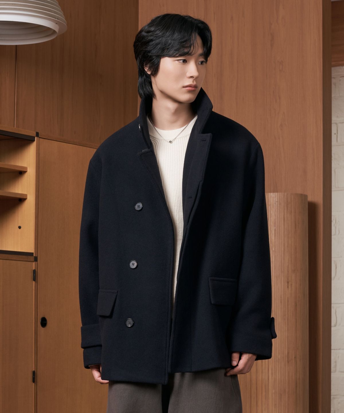 효지(HYOJI) 26 FW 루즈핏 하이넥 하프 코트 (3컬러)