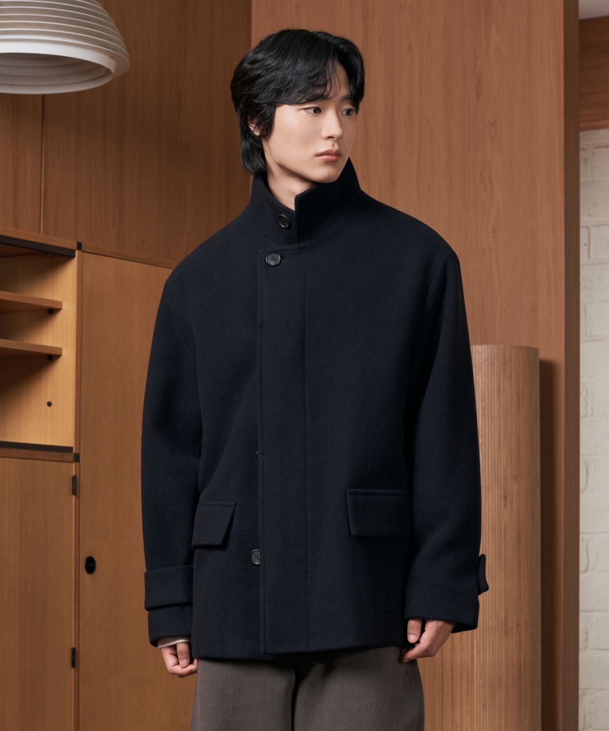 효지(HYOJI) 26 FW 루즈핏 하이넥 하프 코트 (3컬러)