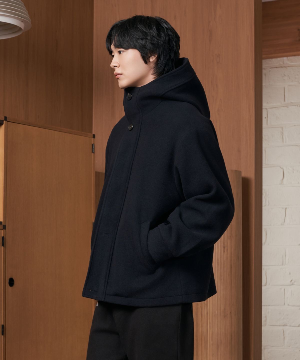 효지(HYOJI) 26 FW 루즈핏 후드 하프 코트 (2컬러)