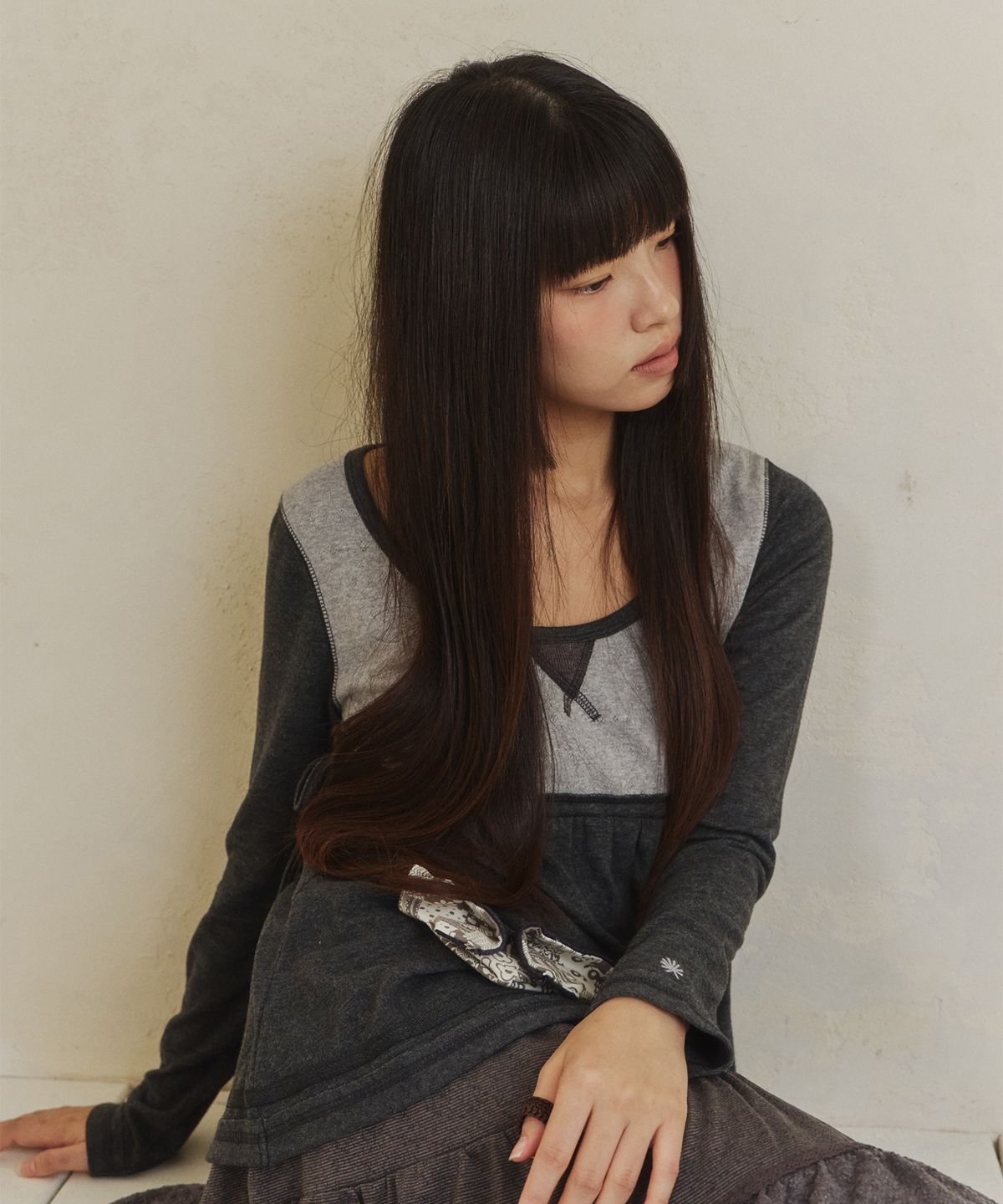 단델(DANDEL) DD bib babydoll long sleeve (CHARCOAL)