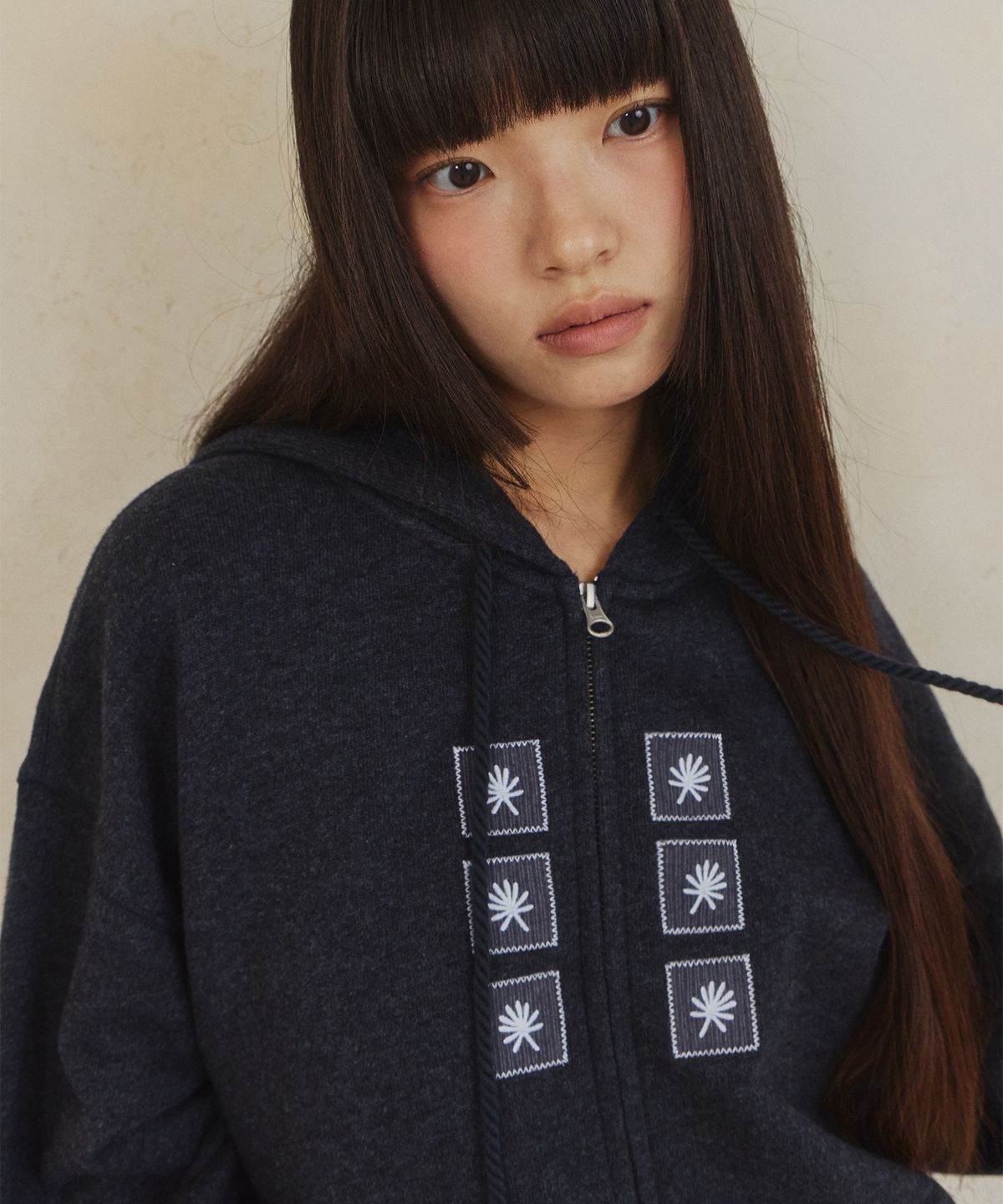 단델(DANDEL) DD symbol patch wool hoodie zip-up (NAVY)