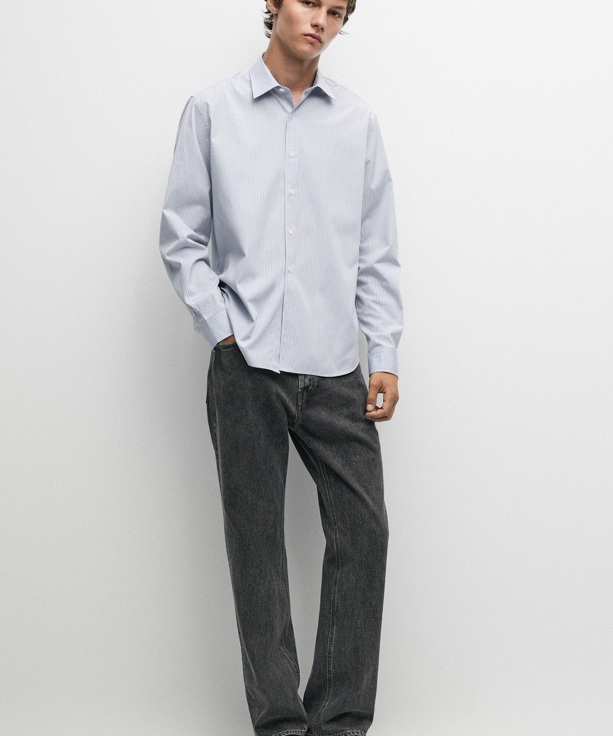 마시모두띠(MASSIMO DUTTI) 100% 코튼 레귤러 핏 스트라이프 셔츠