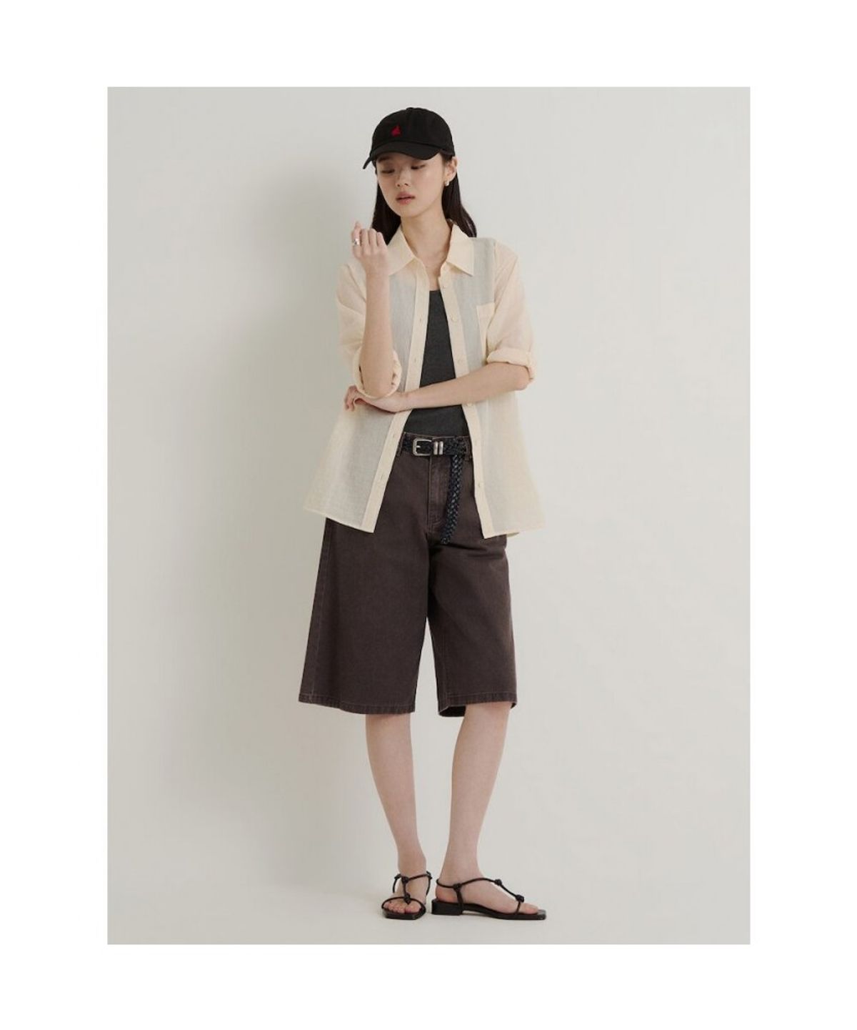 빈폴 레이디스(BEANPOLE LADIES) 와플 슬림핏 슬리브리스 티셔츠  애쉬 (BF6742C734)