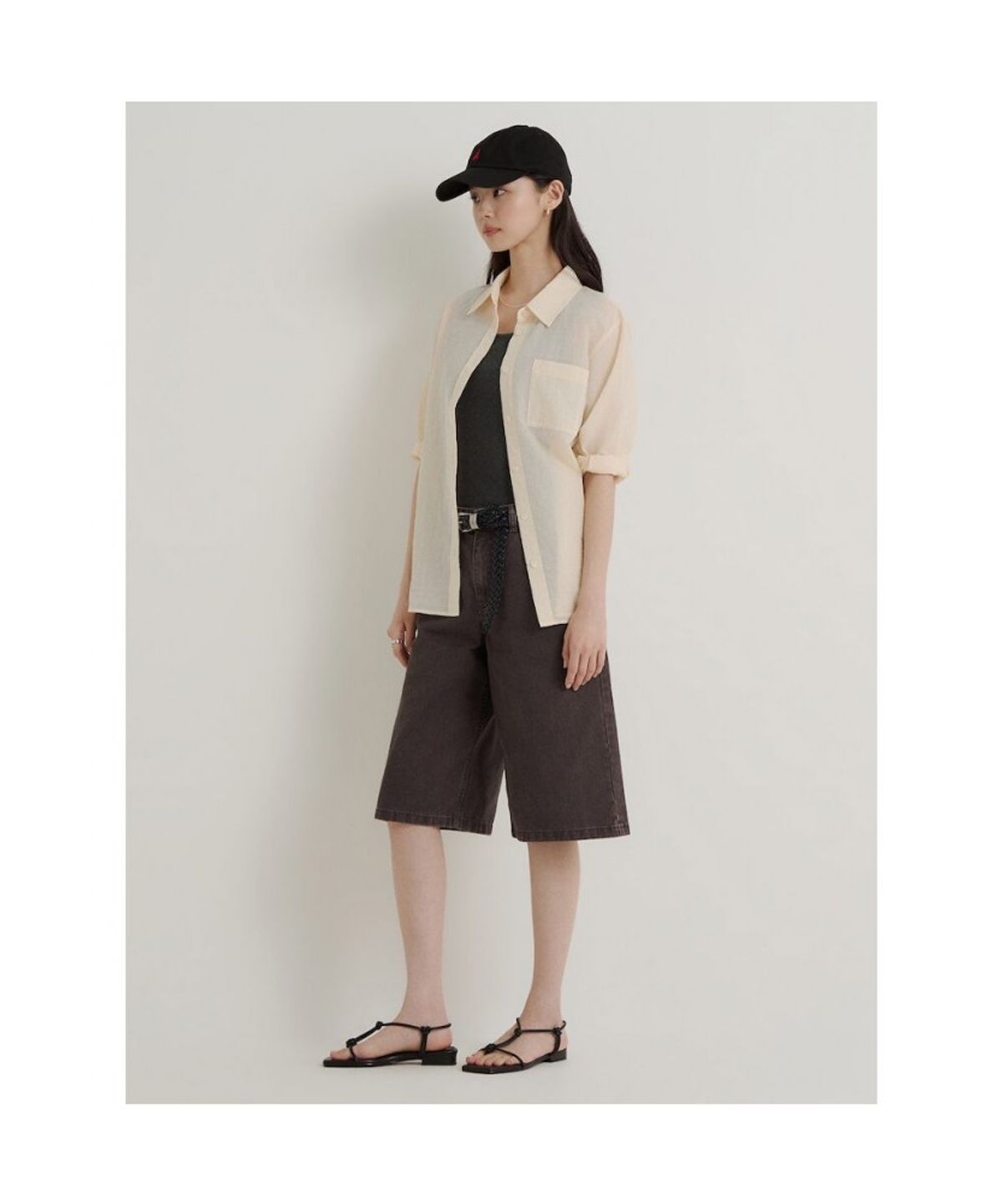 빈폴 레이디스(BEANPOLE LADIES) 와플 슬림핏 슬리브리스 티셔츠  애쉬 (BF6742C734)