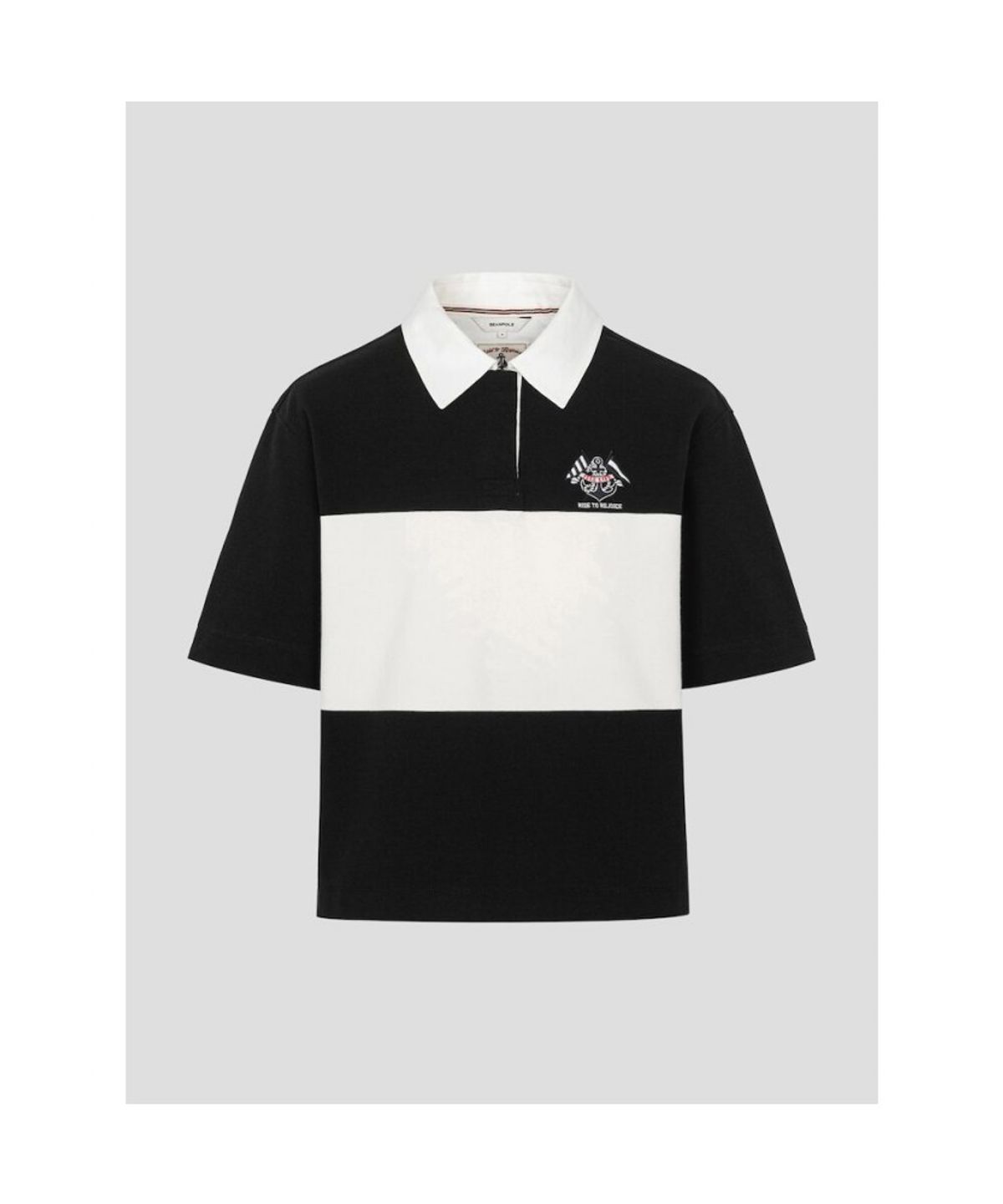 빈폴 레이디스(BEANPOLE LADIES) 럭비 스트라이프 반소매 폴로 티셔츠  블랙 (BF6742C115)