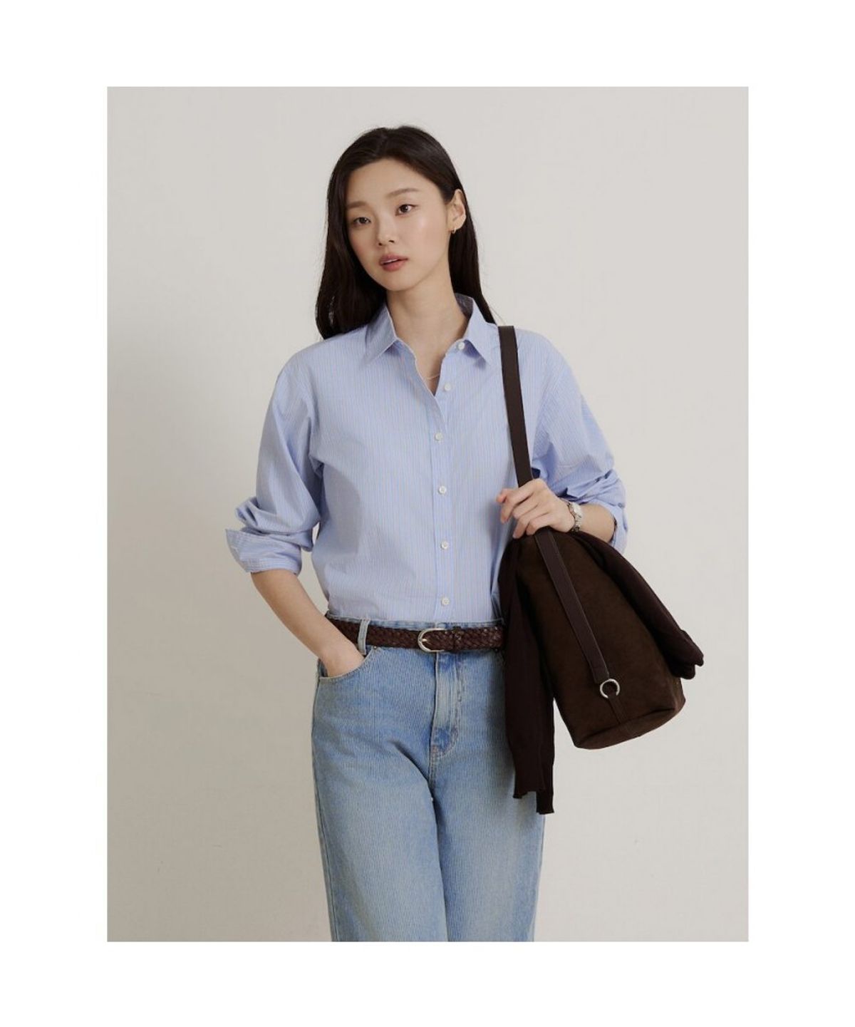 빈폴 레이디스(BEANPOLE LADIES) 스트라이프 릴랙스핏 셔츠  스카이 블루 (BF6864C13Q)