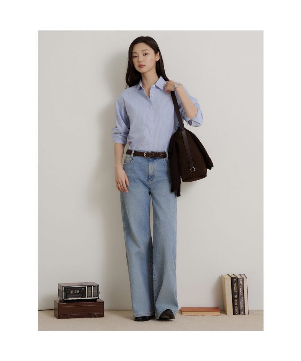 빈폴 레이디스(BEANPOLE LADIES) 스트라이프 릴랙스핏 셔츠  스카이 블루 (BF6864C13Q)