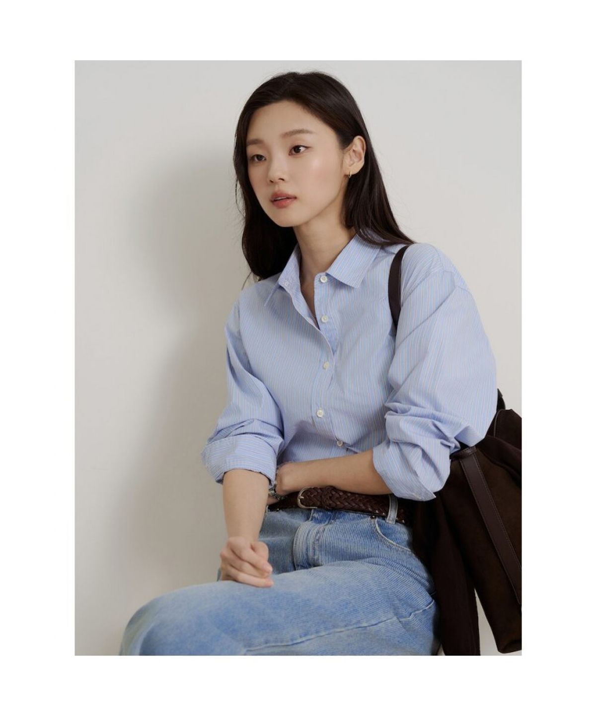 빈폴 레이디스(BEANPOLE LADIES) 스트라이프 릴랙스핏 셔츠  스카이 블루 (BF6864C13Q)