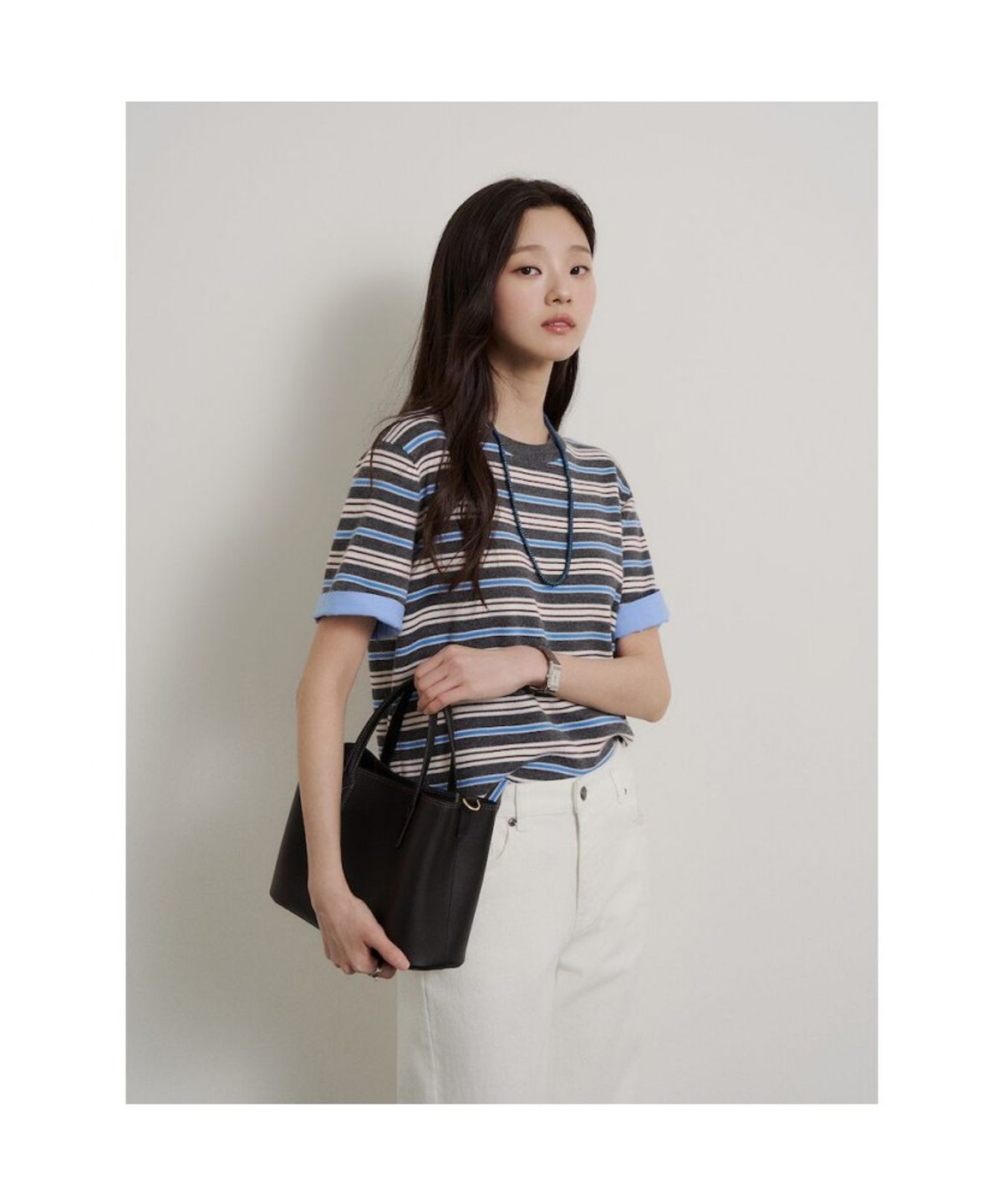 빈폴 레이디스(BEANPOLE LADIES) 스트라이프 반소매 풀오버  그레이 (BF6751C053)