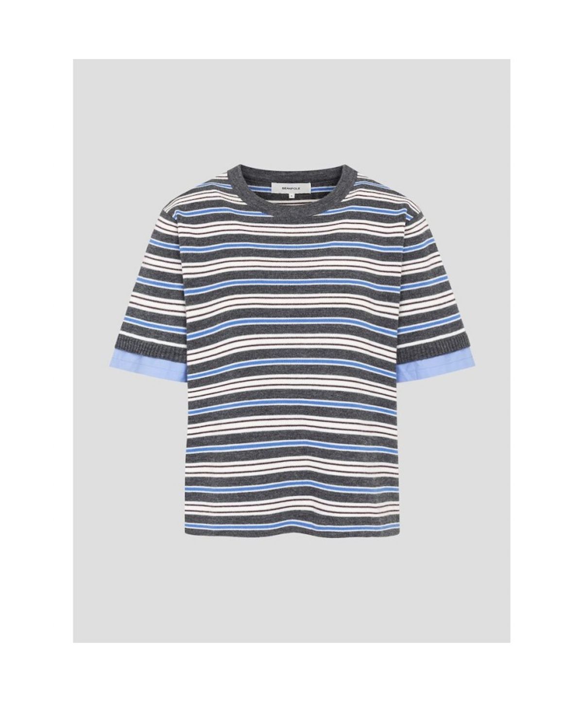 빈폴 레이디스(BEANPOLE LADIES) 스트라이프 반소매 풀오버  그레이 (BF6751C053)