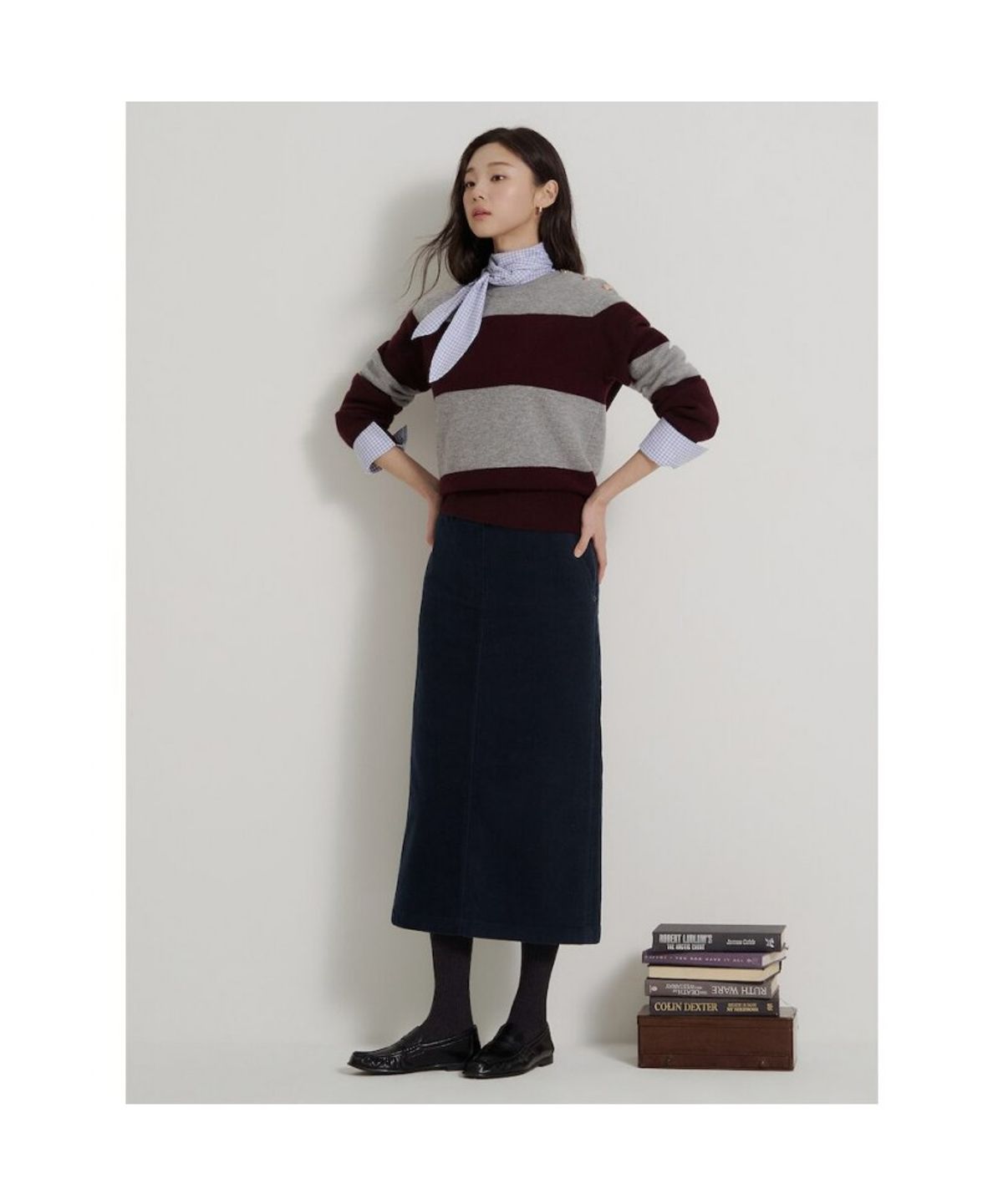빈폴 레이디스(BEANPOLE LADIES) 보더 스트라이프 니트  그레이 (BF6951C083)
