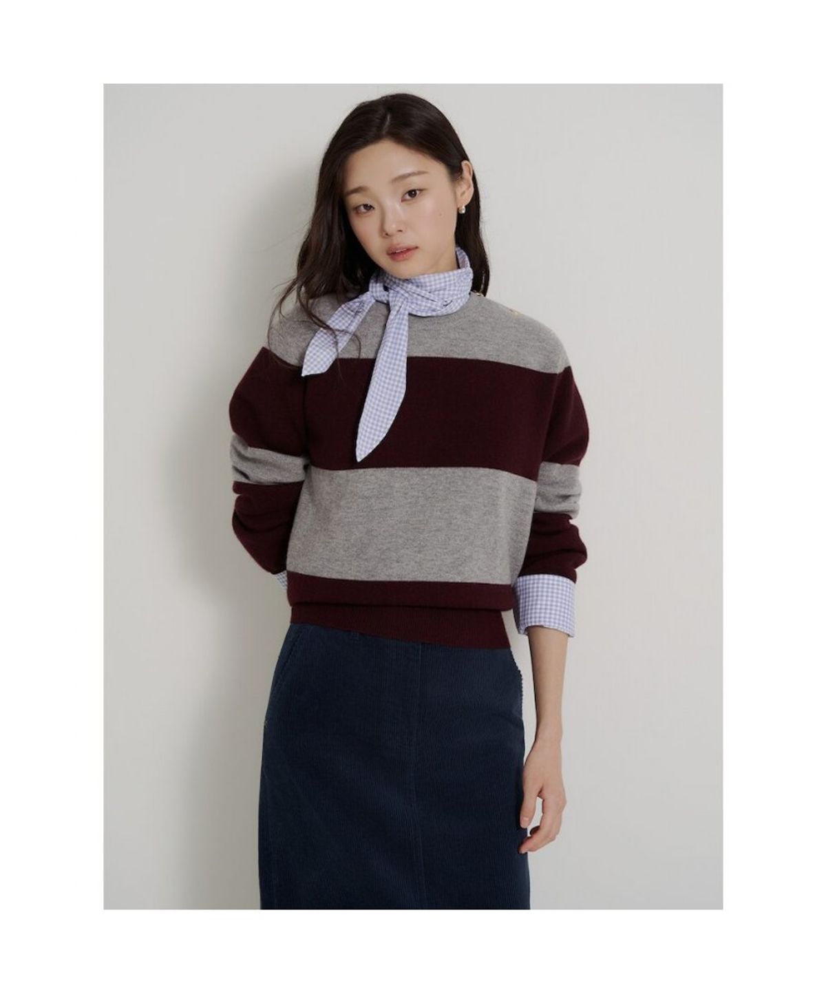 빈폴 레이디스(BEANPOLE LADIES) 보더 스트라이프 니트  그레이 (BF6951C083)
