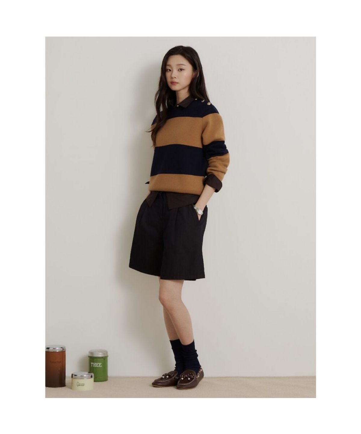 빈폴 레이디스(BEANPOLE LADIES) 보더 스트라이프 니트  네이비 (BF6951C08R)