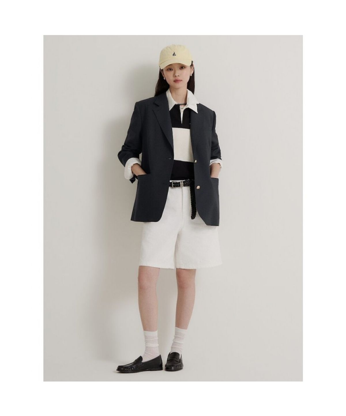 빈폴 레이디스(BEANPOLE LADIES) 울 텍스처 세미오버 재킷  네이비 (BF6811C21R)
