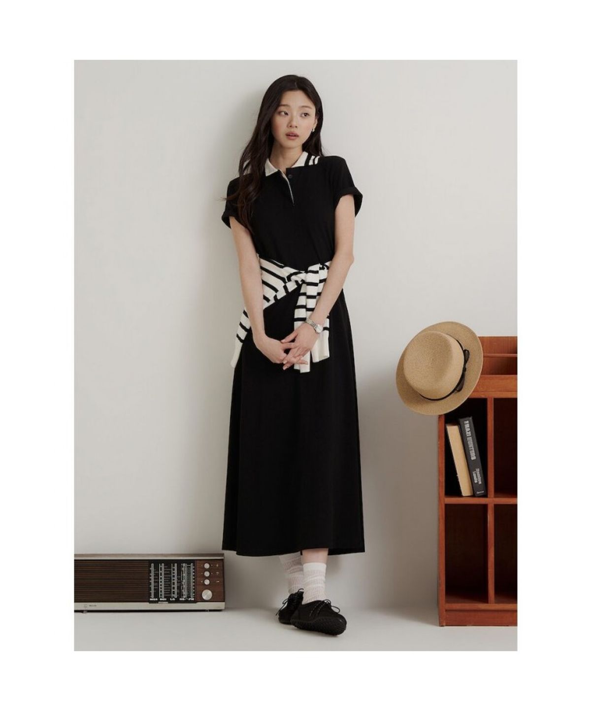 빈폴 레이디스(BEANPOLE LADIES) 니트 칼라 피케 원피스  블랙 (BF6771C115)