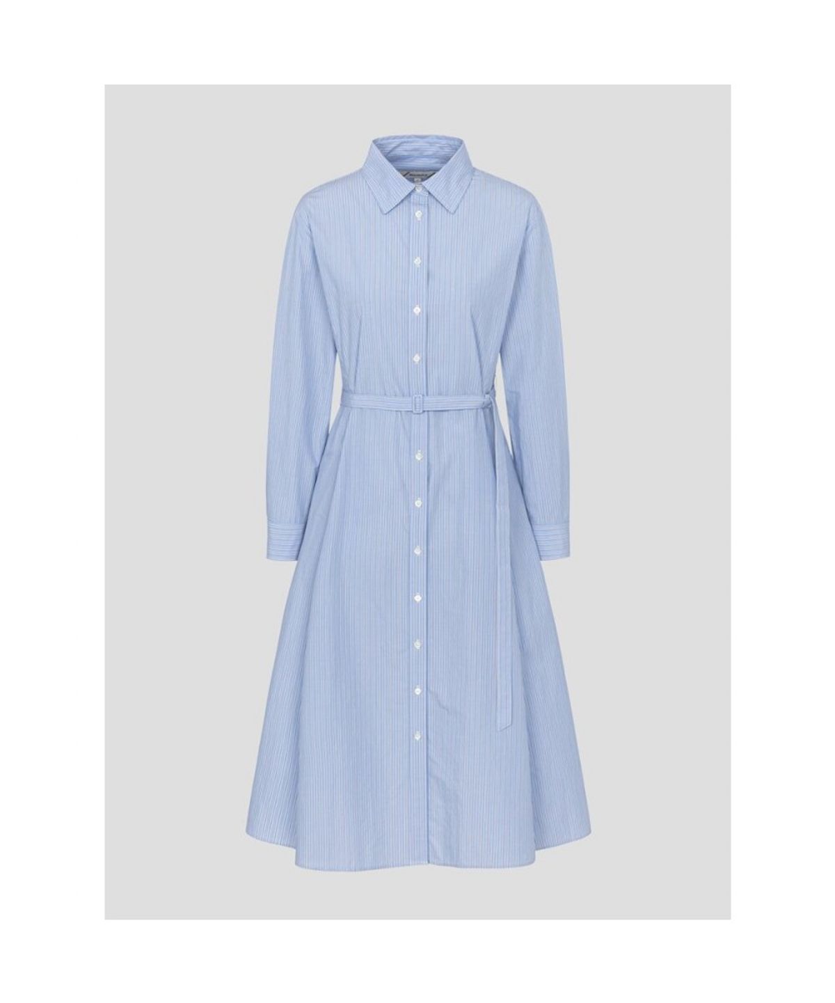 빈폴 레이디스(BEANPOLE LADIES) 코튼 스트라이프 핏 앤 플레어 원피스  스카이 블루 (BF6871C21Q)