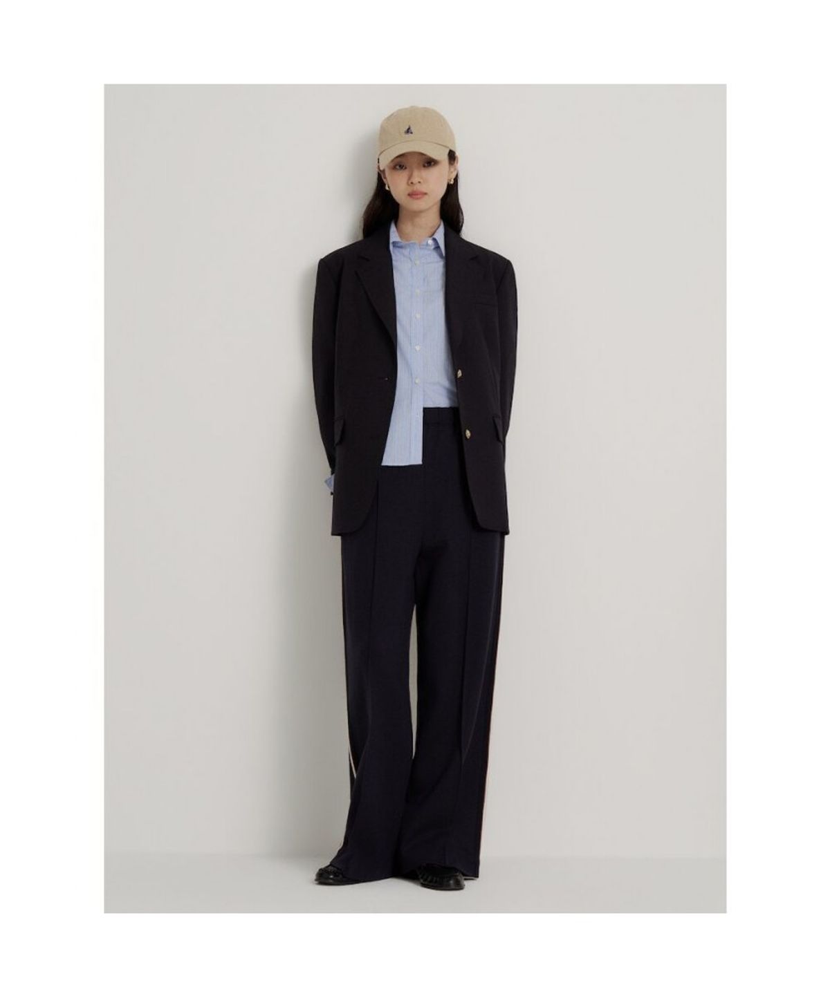빈폴 레이디스(BEANPOLE LADIES) 세미와이드 트랙 저지 팬츠  네이비 (BF6821C41R)