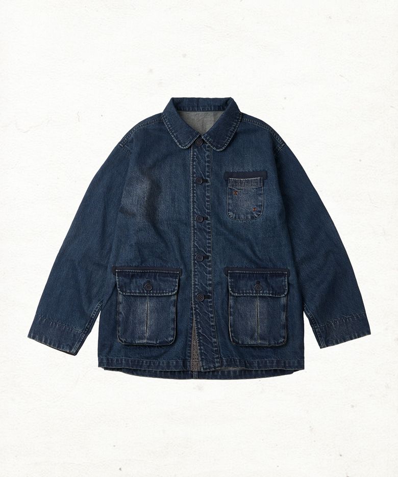 DD check cuff denim chore jacket (INDIGO)
