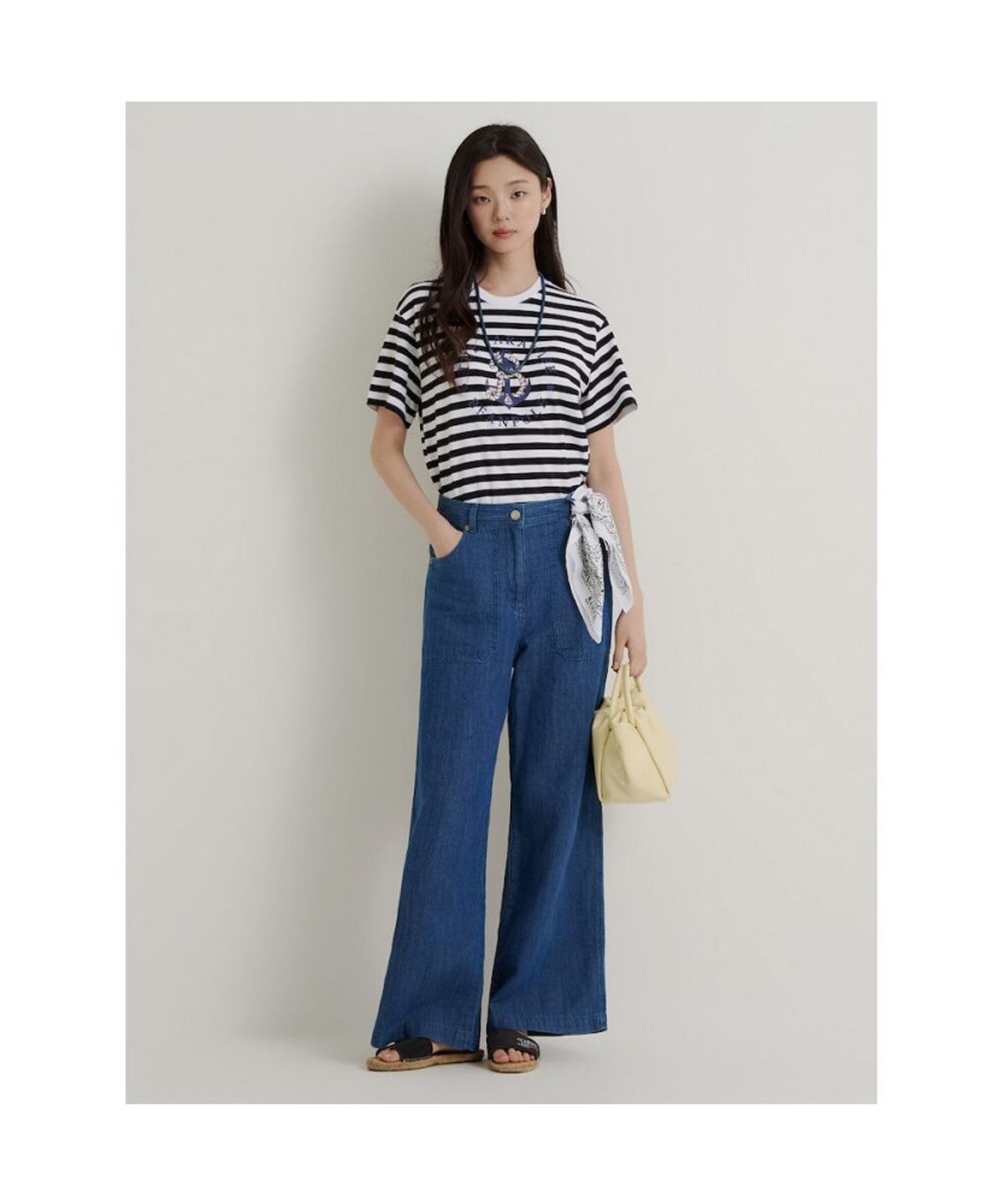 빈폴 레이디스(BEANPOLE LADIES) 크롭 밴딩 데님 팬츠  블루 (BF6721C71P)