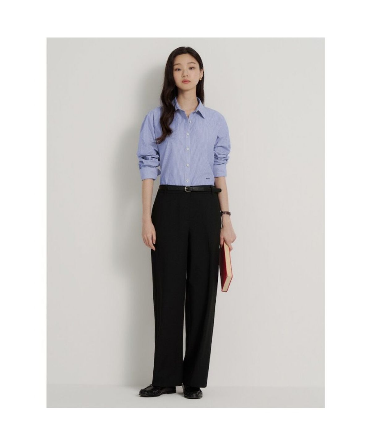 빈폴 레이디스(BEANPOLE LADIES) 폴리 혼방 옵션벨트 스트레이트 팬츠  블랙 (BF6821C515)